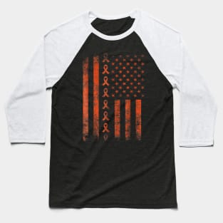 leukemia cancer awareness orange ribbon us flag Baseball T-Shirt